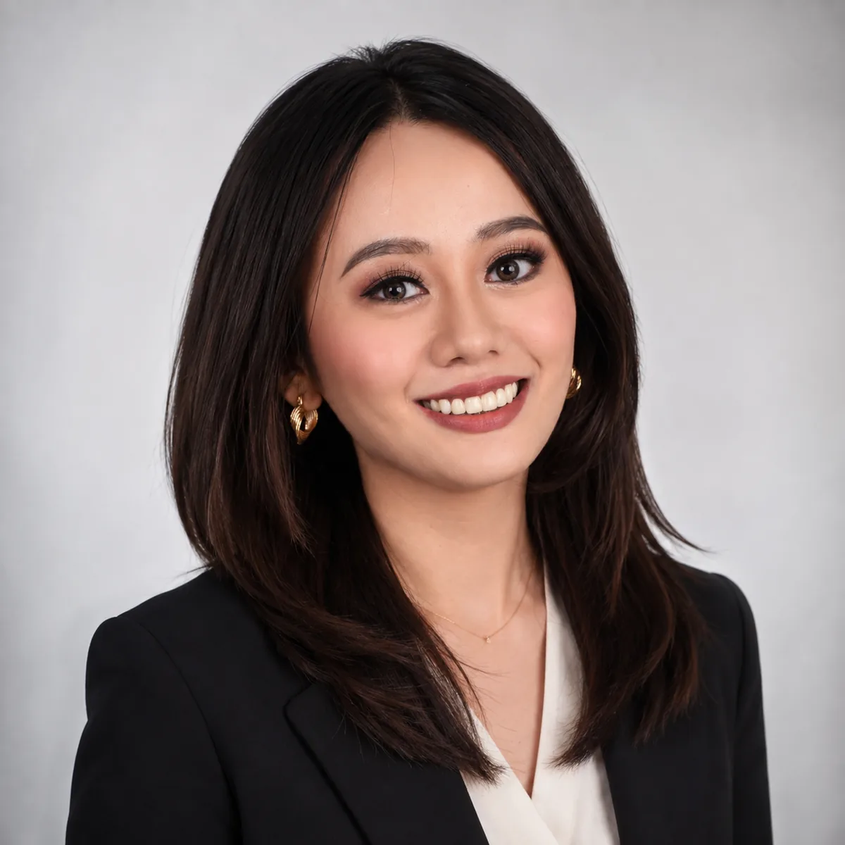 Portrait of Suzette Sun in a beige knit sweater, arms crossed, smiling